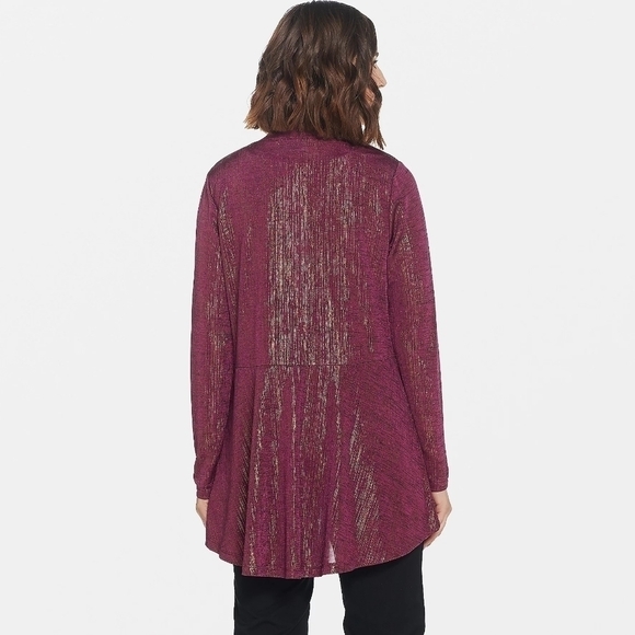 SUSAN GRAVER "As Is" Foil Print Open Front Long Sleeve Cardigan - Picture 2 of 11